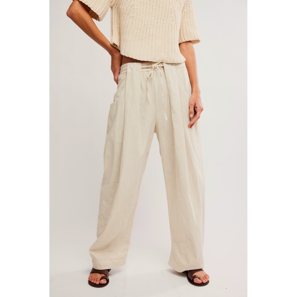 Free People Chambers Laid Back Pull On Pants Summer Sand Linen Womens L